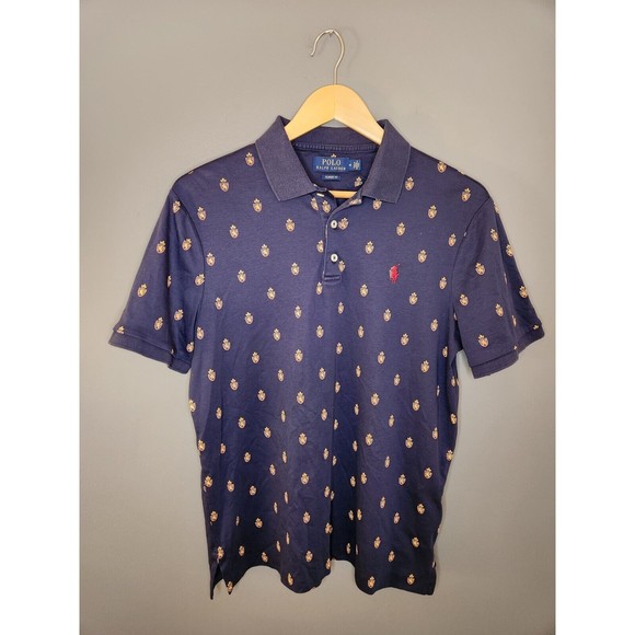 Polo Ralph Lauren Shirt Men M Navy Short Sleeve Classic Fit All Over Print Crest - Picture 2 of 8